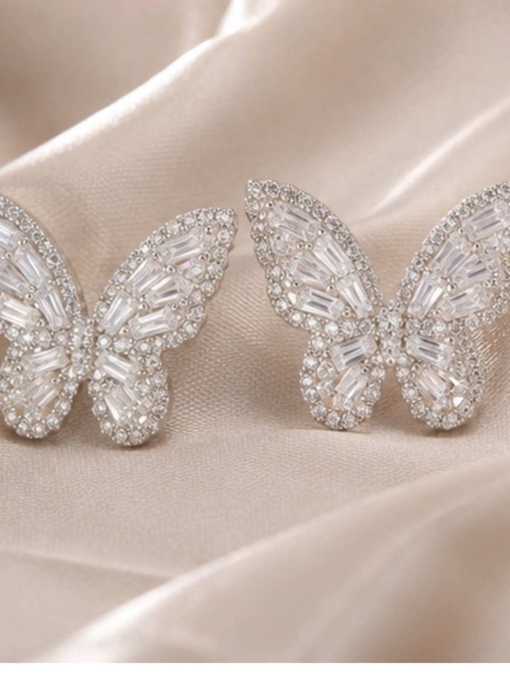 Silver Crystal Butterfly Stud Earrings Rhinestone Statement Sparkle Jewelry